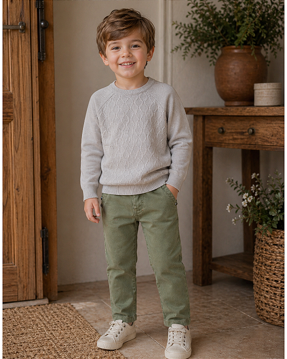 Conjunto Bebê Masculino Tricô e Calça Sarja Paraíso 19187