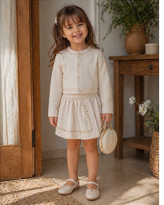 Conjunto Bebê Feminino Jaqueta e Shorts Saia Paraiso 19191