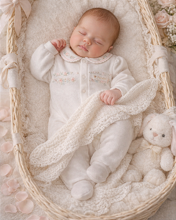 Saída Maternidade Macacão Suedine Manta Tricô Paraiso 19234