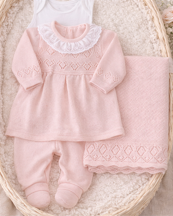 Saída Maternidade Tricô 4 Peças Vestido Manta Paraiso 19236