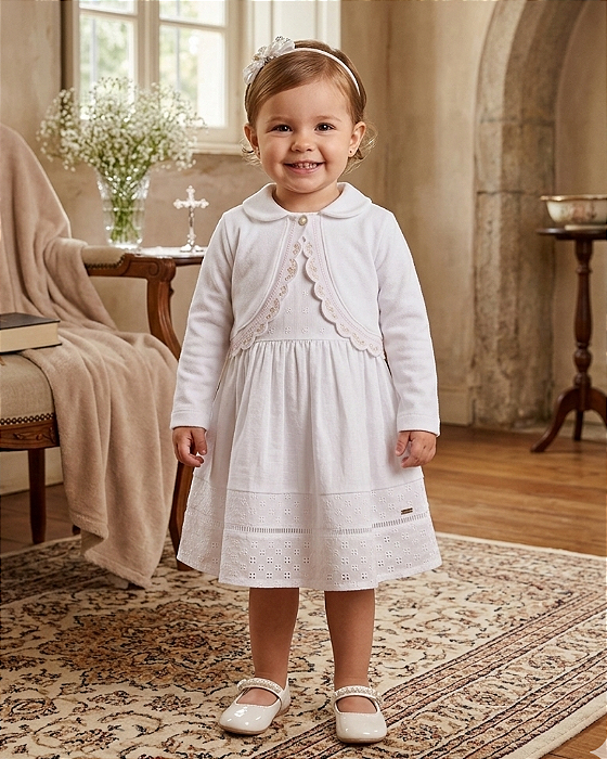 Vestido Batizado Bolero Plush e Tricoline Poá Paraiso 19265