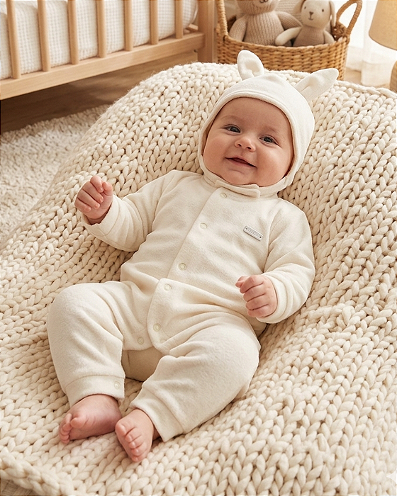 Macacão Bebê Unissex Plush Touca de Coelhinho Paraiso 19297