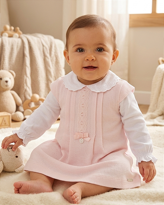 Vestido Bebê Meia Estação Body Gola Chiffon Paraiso 19399