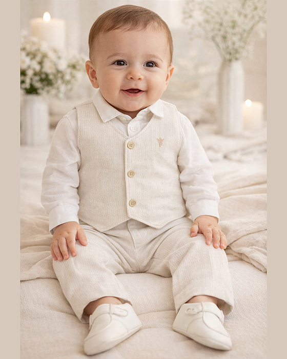 Conjunto Bebê Batizado com Colete Calça Linho Paraiso 19411
