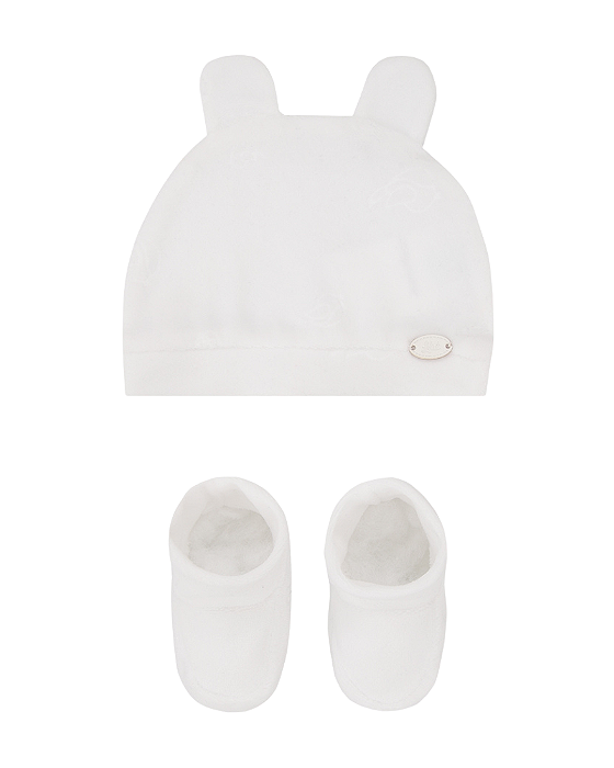 Kit Bebê Touca com Orelhinhas e Pantufa em Plush Letut 11001