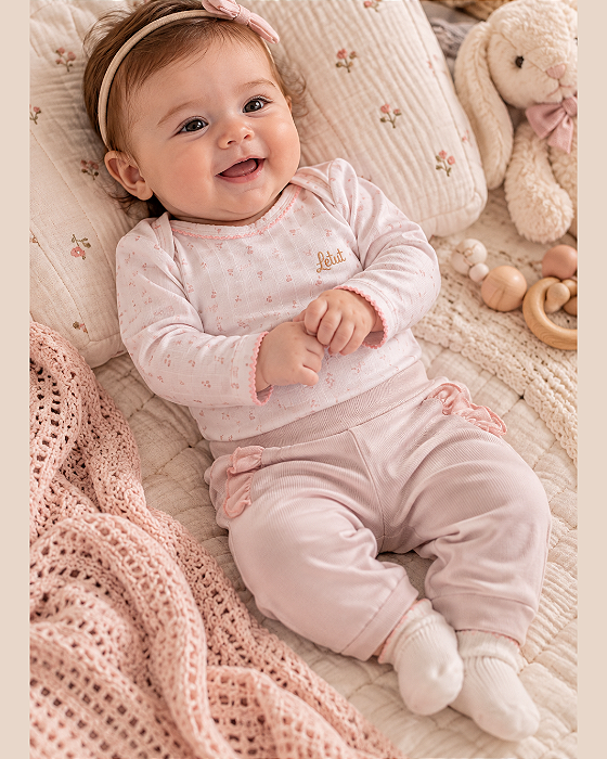 Conjunto Bebê Manga Longa com Babadinhos Estampa Letut 19604