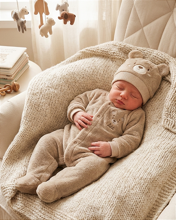 Kit Bebê Macacão Pelo Macio e Touca Orelhinhas Letut 19626