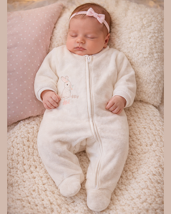 Macacão Bebê Feminino Pelo Zíper Duplo Bordado Letut 19641