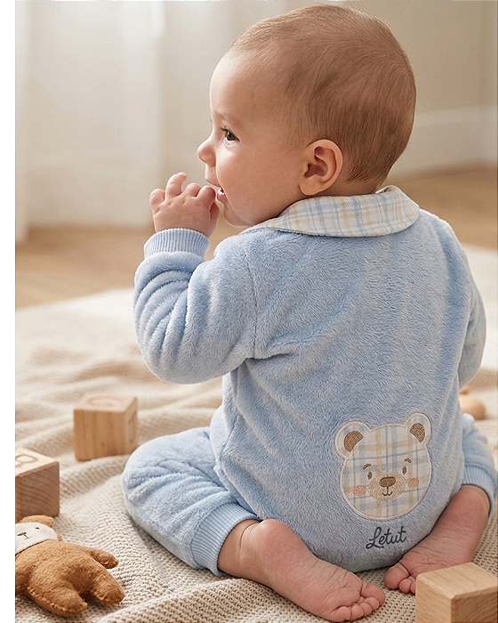 Macacão Bebê Masculino Pelo Gola Bordado Bumbum Letut 19688