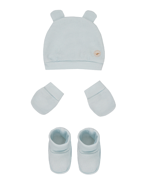 Kit Bebê 3Pç Malha Ribana Touca de Orelhinhas Letut 300230