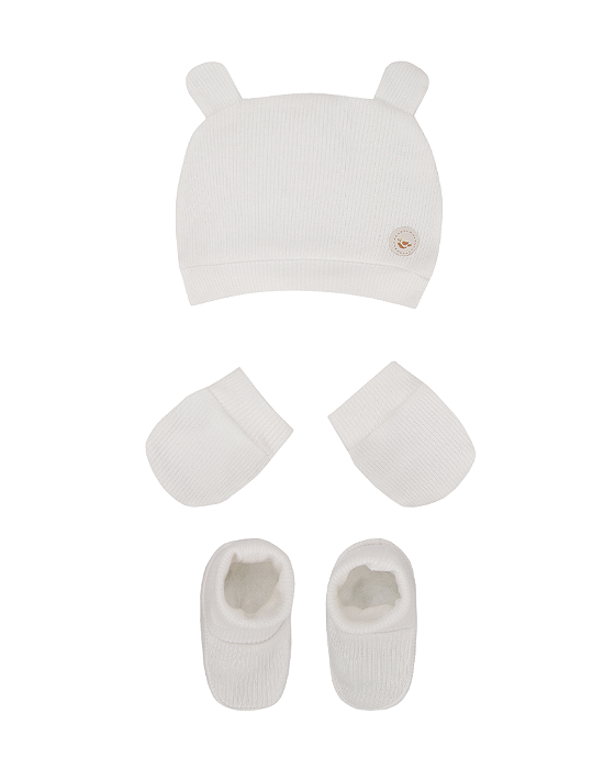 Kit Bebê 3Pç Malha Ribana Touca de Orelhinhas Letut 300230