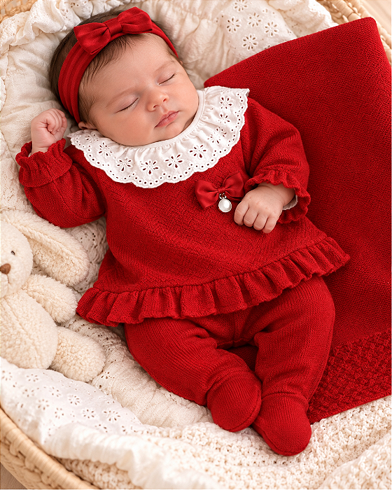 Saída de Maternidade Feminina Tricô 5Pçs Bebê Tricô MM207