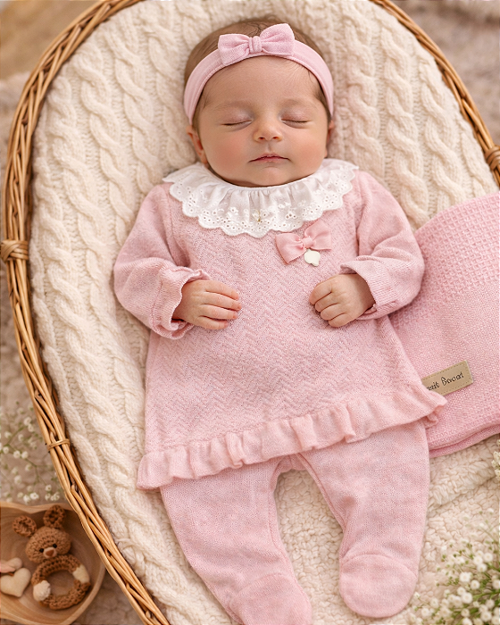 Saída de Maternidade Feminina Tricô 5Pçs Bebê Tricô MM207