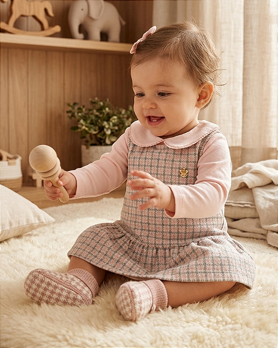 Conjunto Bebê Vestido Malha Jacquard e Body PullaBulla 55118