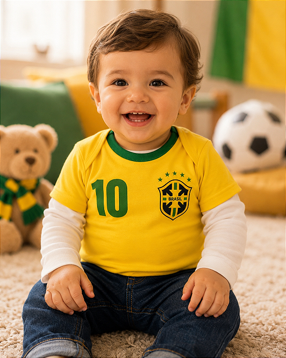 Camiseta Bebê Brasil Seleção Camisa 10 Pingo Doce - 517