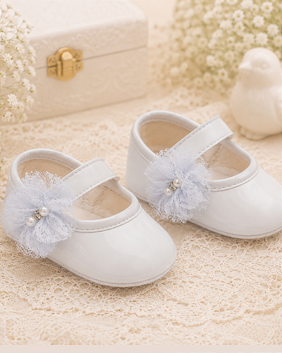 Sapatilha Bebê Batizado Flor Renda Pimpolho Branca 110546