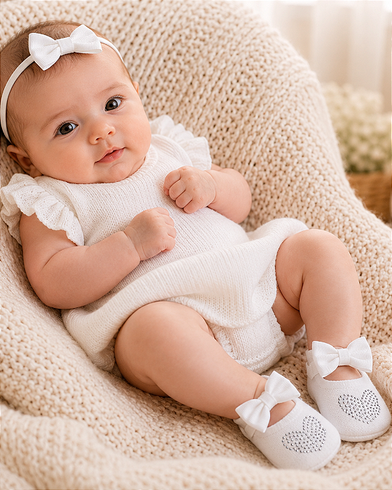 Meia Sapatilha Bebê com Laço e Strass RN Pimpolho 301556