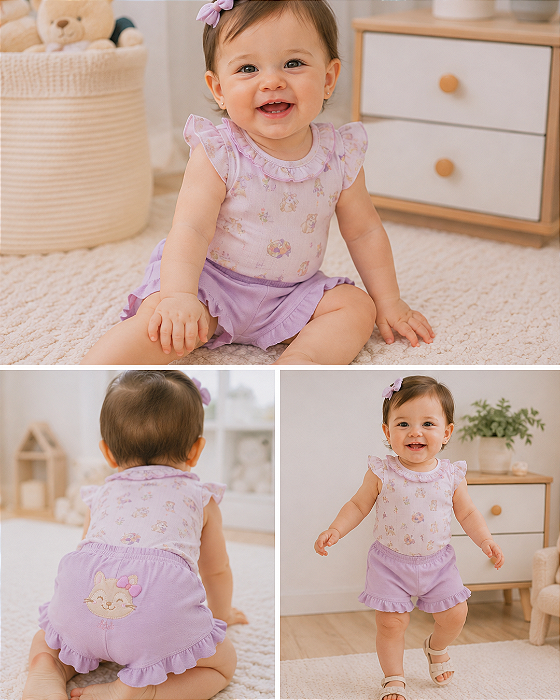 Conjunto Bebê Menina Body e Shorts Babado Letut LT19778