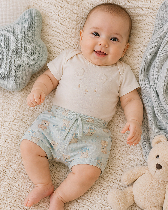 Conjunto Bebê Menino Body Ursinho e Shorts Letut LT19726