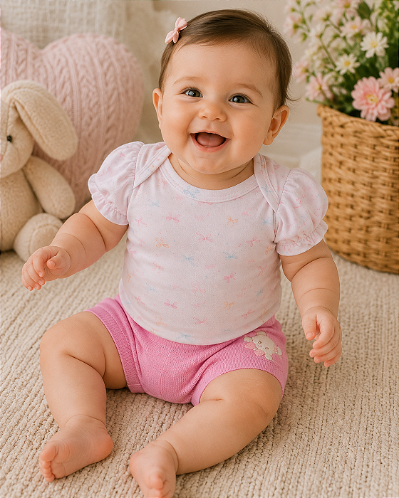 Conjunto Bebê Menina Body e Shorts Ursinho Letut LT19787