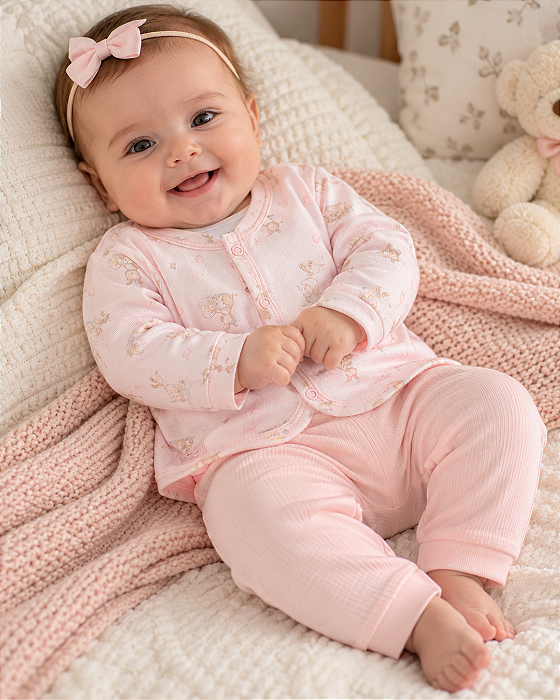 Kit Bebê 3 Peças Body Regata Casaco e Calça Letut LT19827