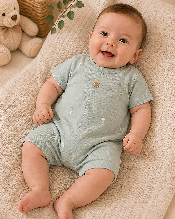 Macacão Curto Bebê Masculino Bordado Letut LT19741