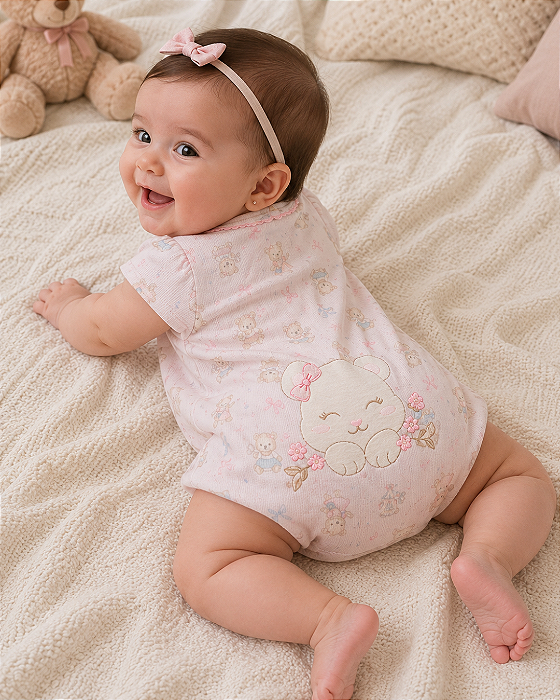 Macacão Curto Bebê Feminino Ursinha Letut LT19792