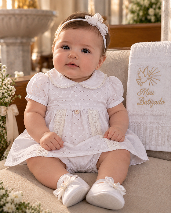 Macacão Bebê Feminino Curto Batizado Laise Paraíso 20049