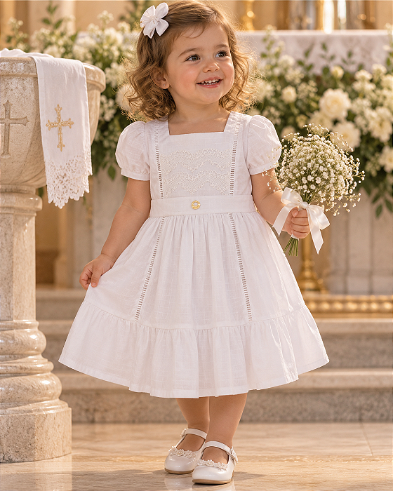 Vestido Bebê Branco Batizado com renda Paraíso 20111