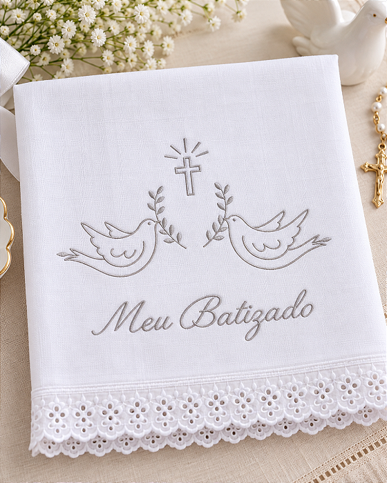 Toalha de Batismo Bebê Bordada 100% Algodão Papi 1729