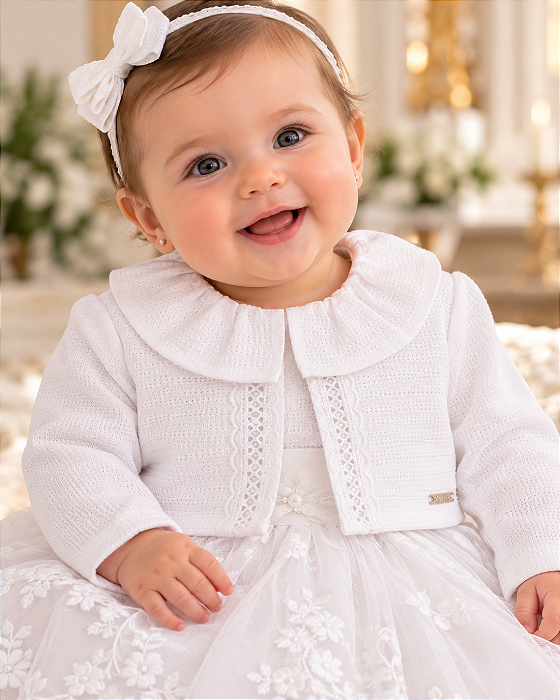 Bolero Bebê Branco Batizado em Malha Piquet Paraíso 17865