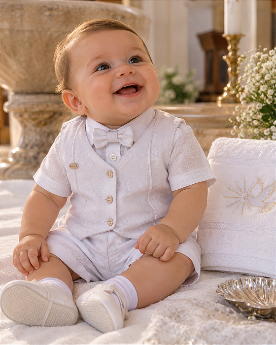 Conjunto Bebê Masculino Batizado 4 Pças Branco Paraíso 19965