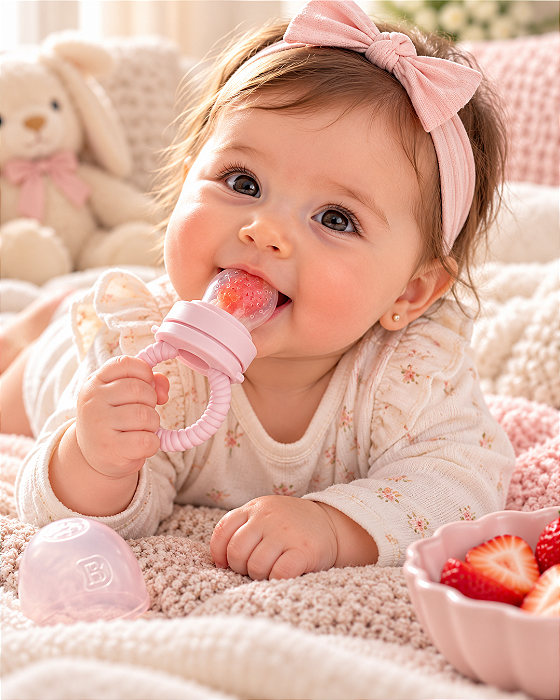 Porta-Frutinha Bebê Rosa Silicone Pimpolho 301664