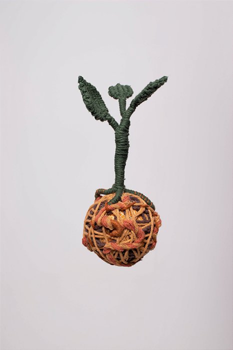 Escultura raízes - kokedama em macramê