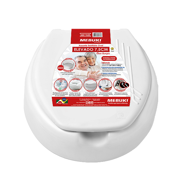 ASSENTO SANITÁRIO OVAL ELEVADO 7,5CM COM TAMPA