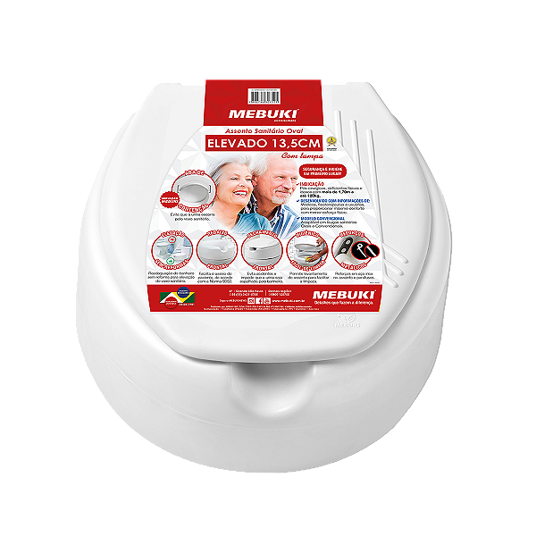 ASSENTO SANITÁRIO OVAL ELEVADO 13,5CM COM TAMPA