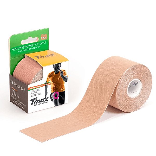 Bandagem Elástica Kinesio 5cm x 5m Bege Tmax