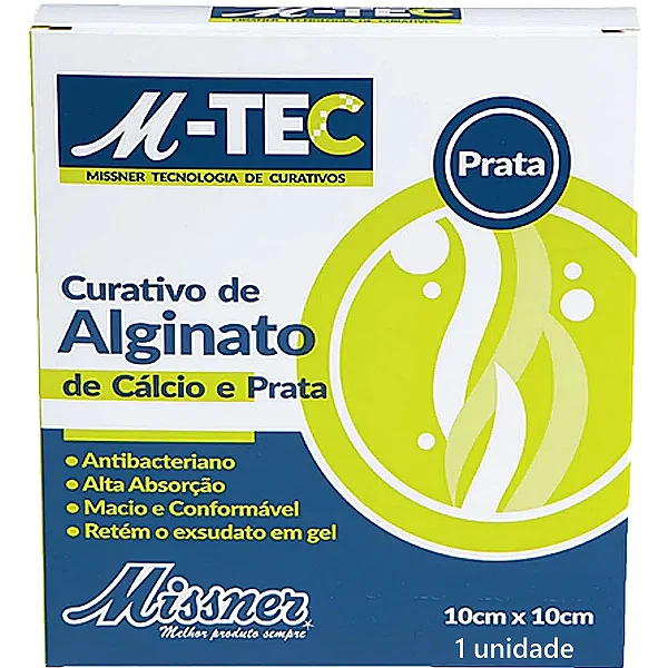 Curativo de Alginato de Cálcio e Prata M-TEC 10cm x 10cm - unidade