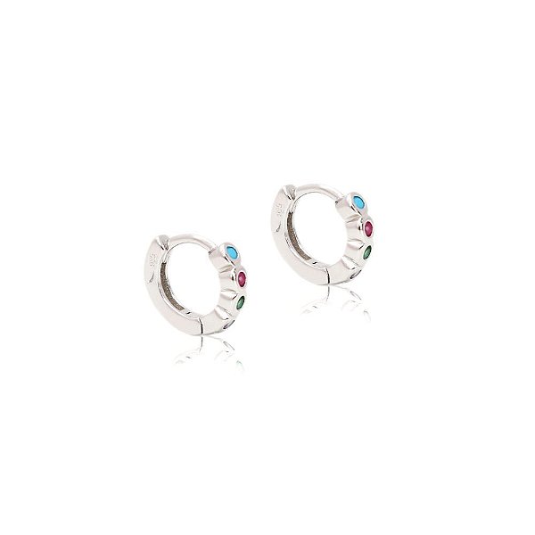 Brinco argola em prata 925 com zircônias coloridas em cravação inglesa