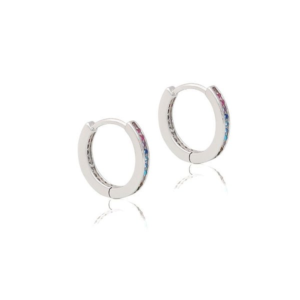 Brinco argola em prata 925 com zircônias coloridas