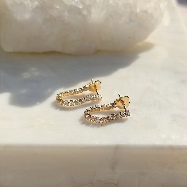 Trio de brincos riviera com zircônia branca em banho de ouro 18k