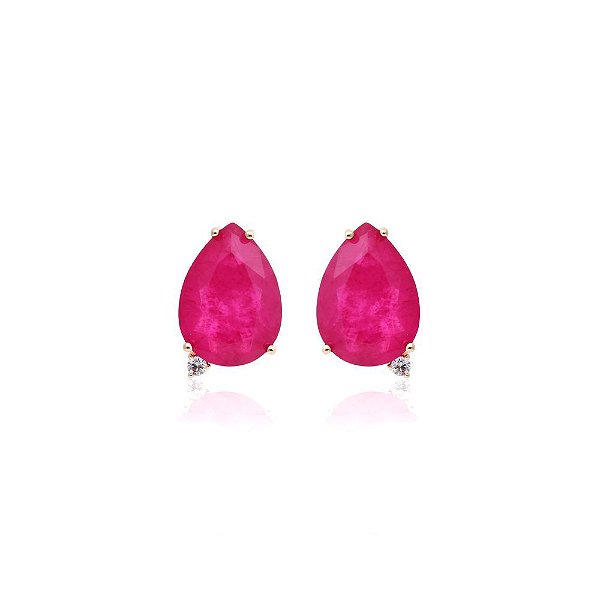 Brinco gota fusion turmalina rosa com zircônia branca em banho de ouro 18k