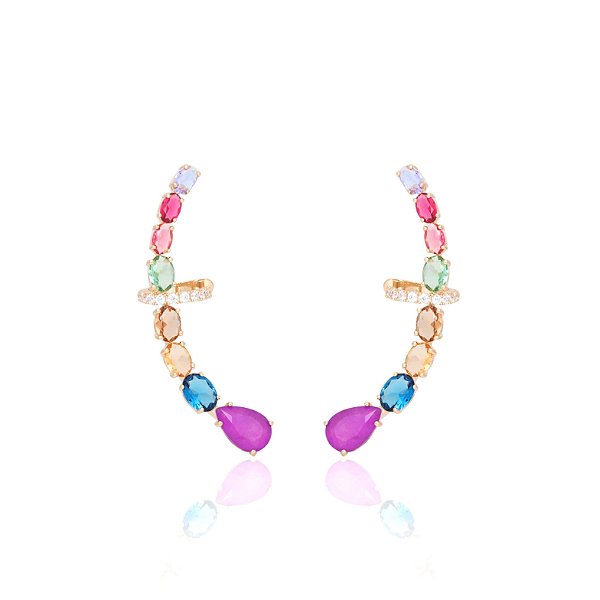 Brinco ear cuff fusion ametista em banho de ouro 18k