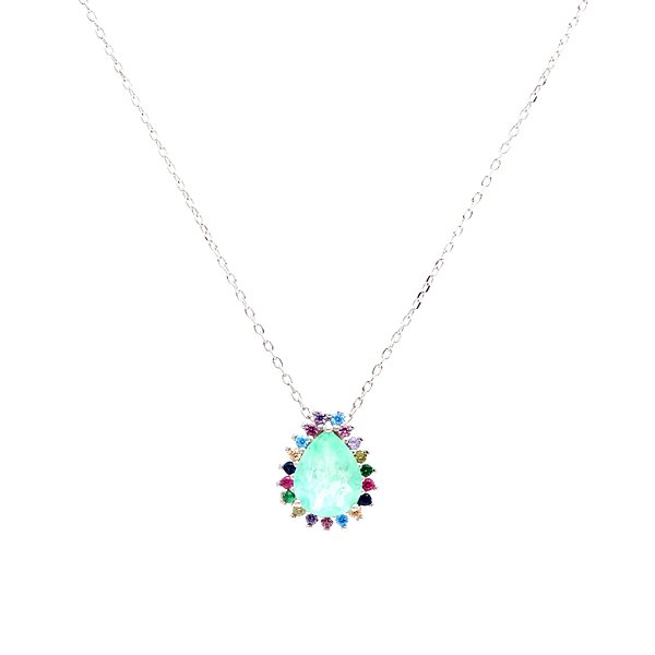 Colar em prata 925 gota fusion esmeralda com cravação em garras