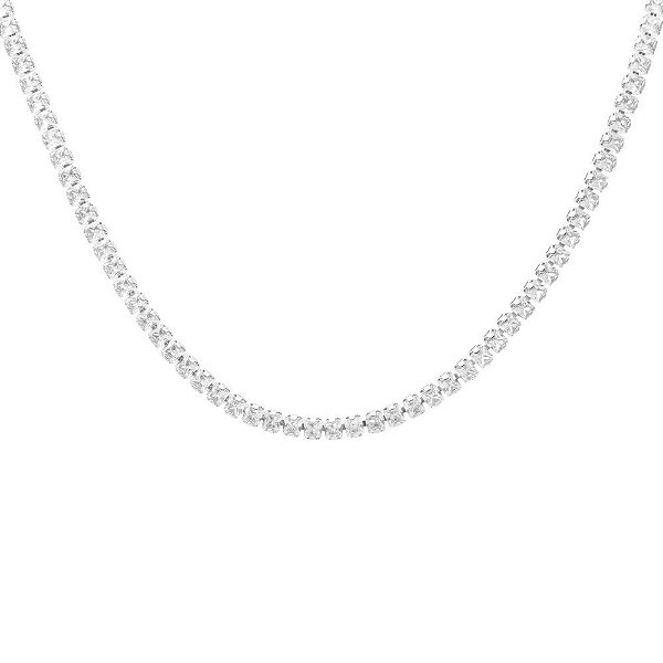 Colar riviera quadrada com zircônia branca em banho de prata nano silver