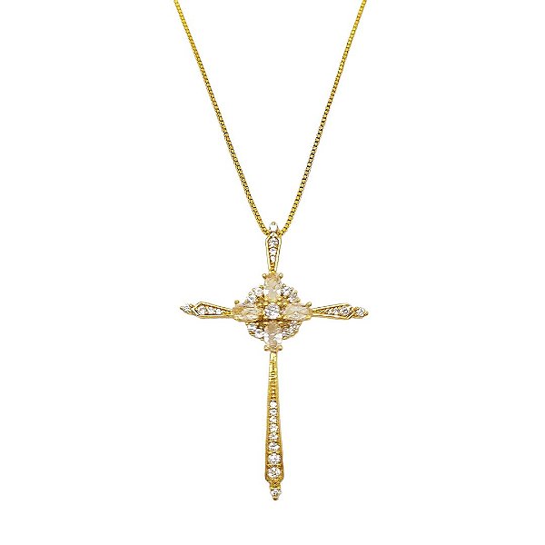 Colar banhado em ouro 18k com cruz cravejada de zircônia cristal