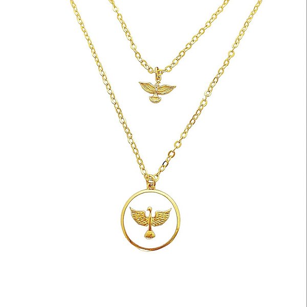 Colar duplo em banho de ouro 18k com pingente e medalha divino espirito santo