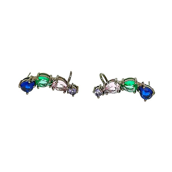 Brinco ear cuff banhado em ródio negro com zircônias coloridas