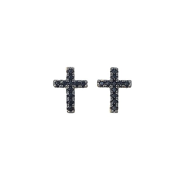 Brinco cruz  em banho de ouro 18k com zircônias negras