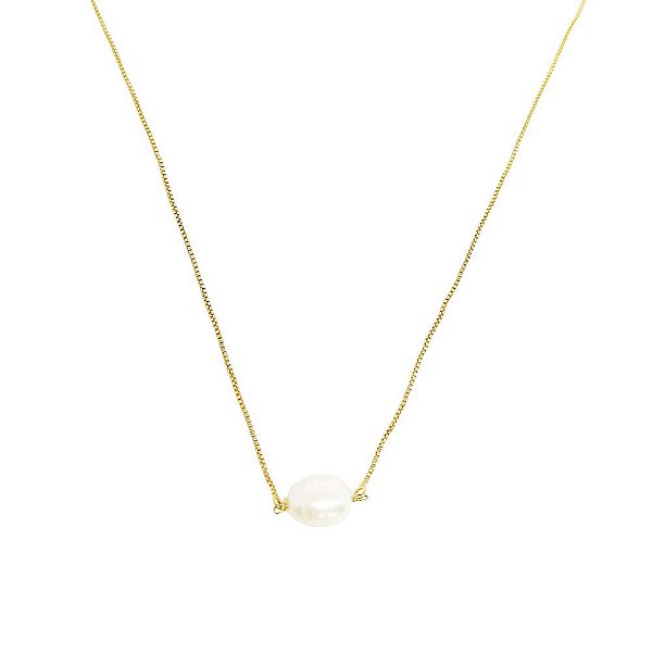 Colar banhado em ouro 18k com pérola de água doce
